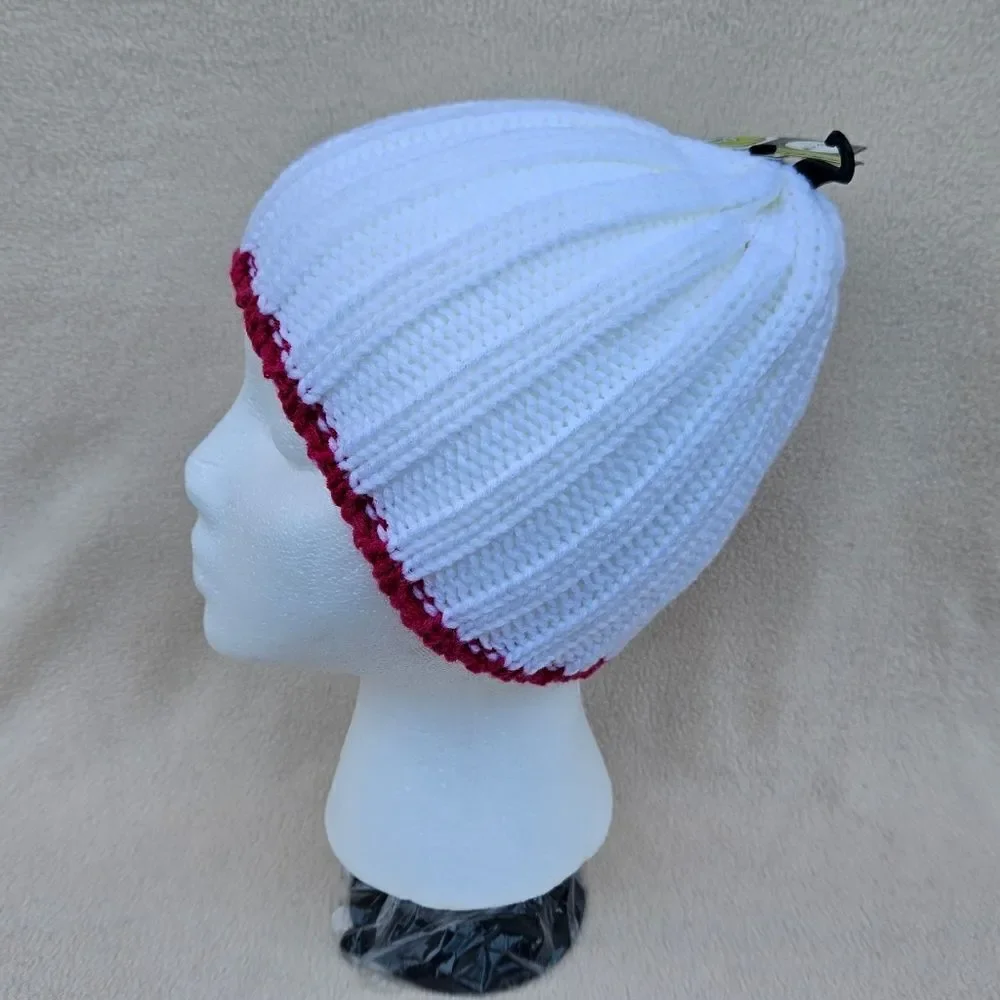 Volcom White with Hot Pink Trim Chunky Knit Beanie